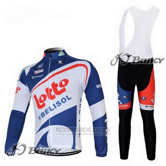 2012 Fahrradbekleidung Lotto Belisol Wei und Blau Trikot Langarm und Tragerhose